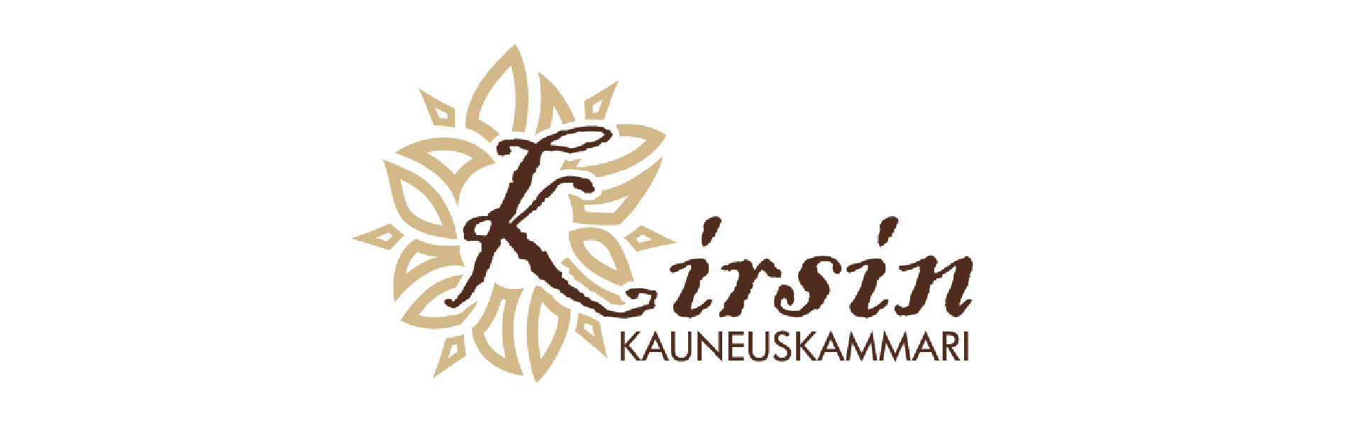 Otsakekuva_Kirsin_Kauneuskammarin_logo: tyylitelty kukkakranssi K-kirjaimen ympärillä, tekstinä: Kirsin Kauneuskammari